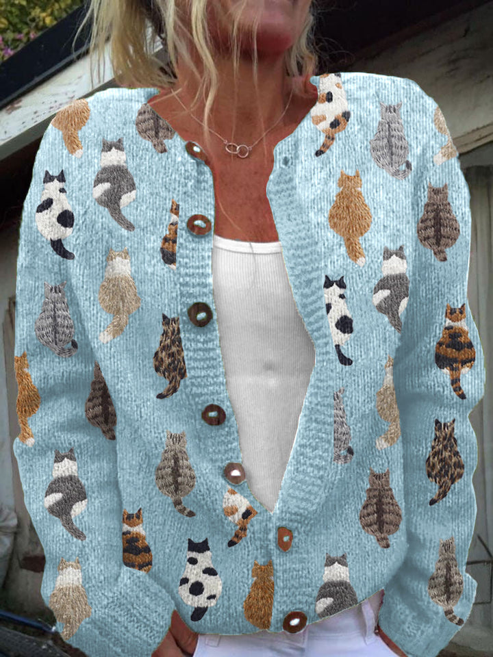 Clementine | Kitten Print Handmade Knit Cardigan