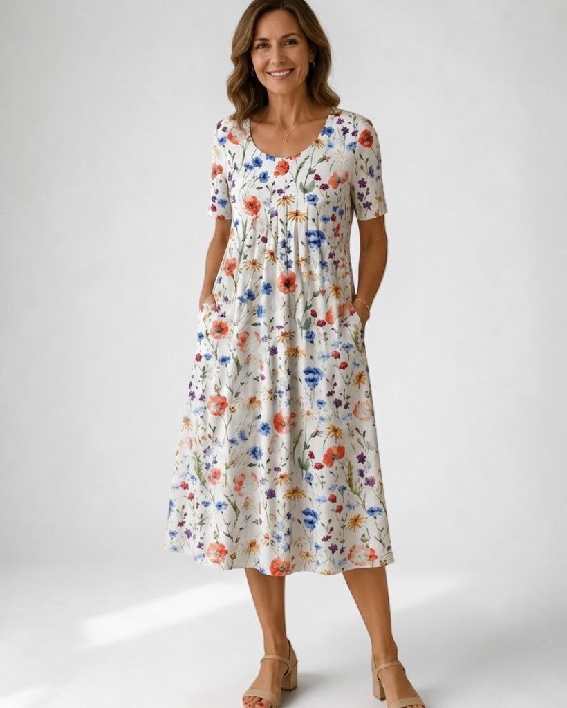 Geneviève | Classic Printed Midi Dress