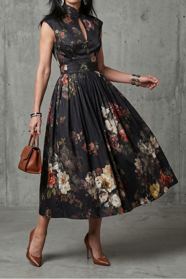 Monika | Floral Pleated Midi Dress