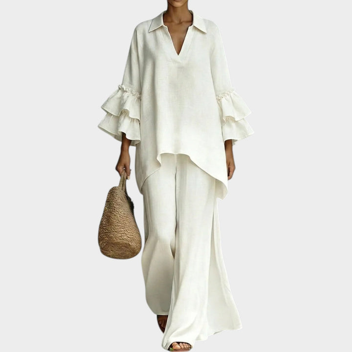 Fien - Elegant Linen Top And Loose Wide Leg Pant
