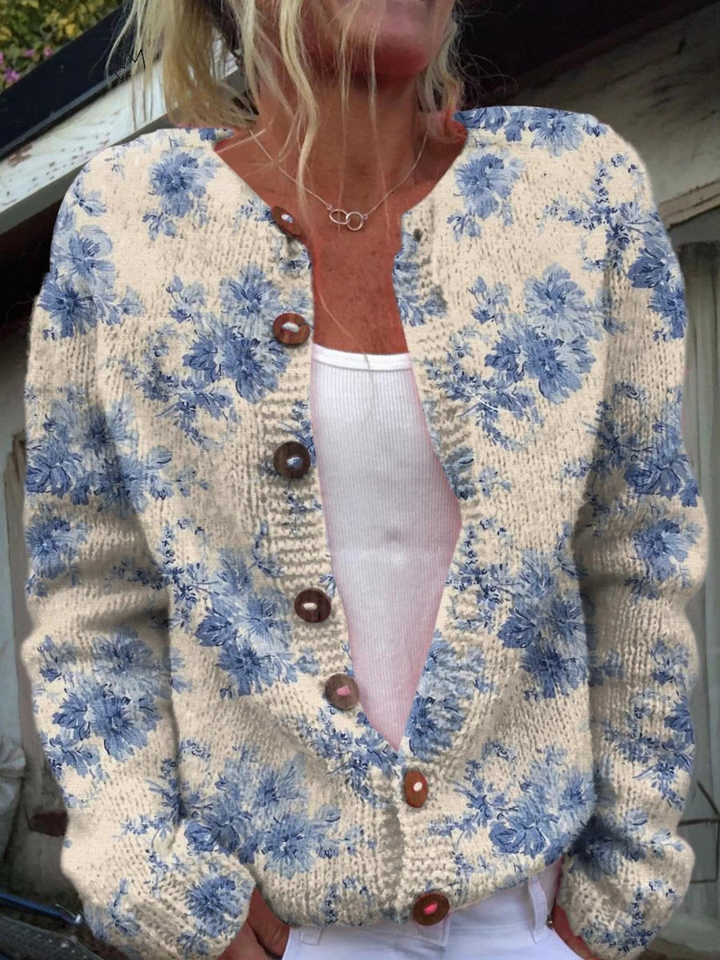Daisy | Blue Botanical Handmade Knit Cardigan