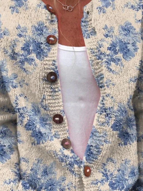 Daisy | Blue Botanical Handmade Knit Cardigan