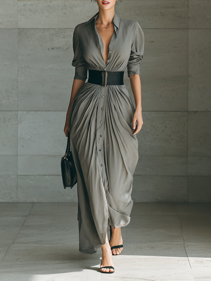 Susan | Long dress with lapel collar and long sleeves