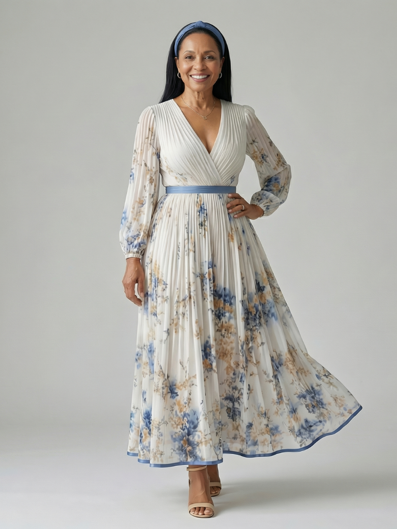 Ewa | Pleated Wrap Midi Dress