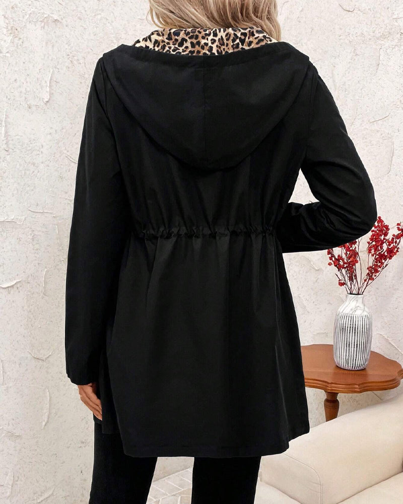Isabelle - Reversible Hooded Coat with Leopard Print
