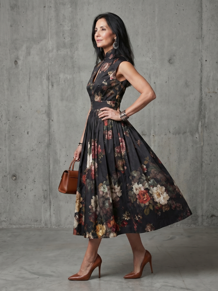 Monika | Floral Pleated Midi Dress