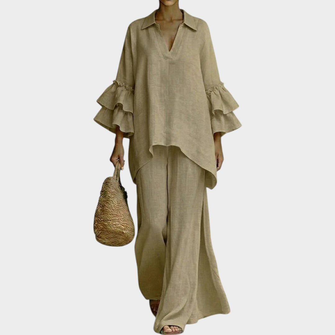 Fien - Elegant Linen Top And Loose Wide Leg Pant