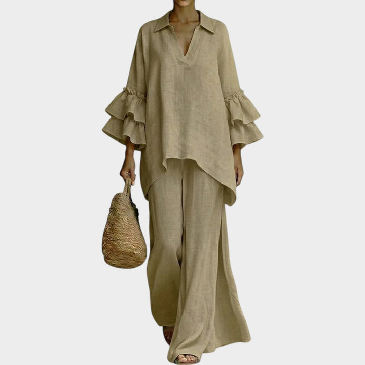Fien - Elegant Linen Top And Loose Wide Leg Pant