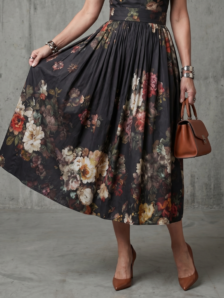 Monika | Floral Pleated Midi Dress