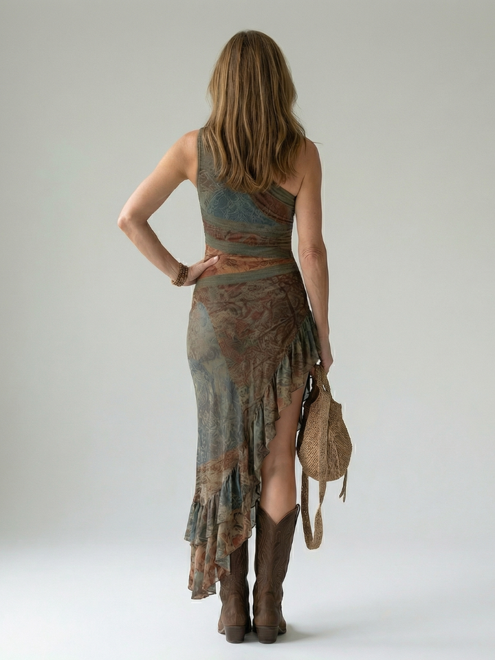 Dorota | Draped One-Shoulder Midi Dress