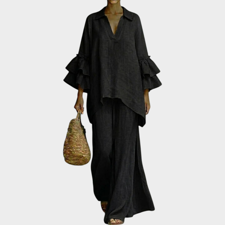 Fien - Elegant Linen Top And Loose Wide Leg Pant