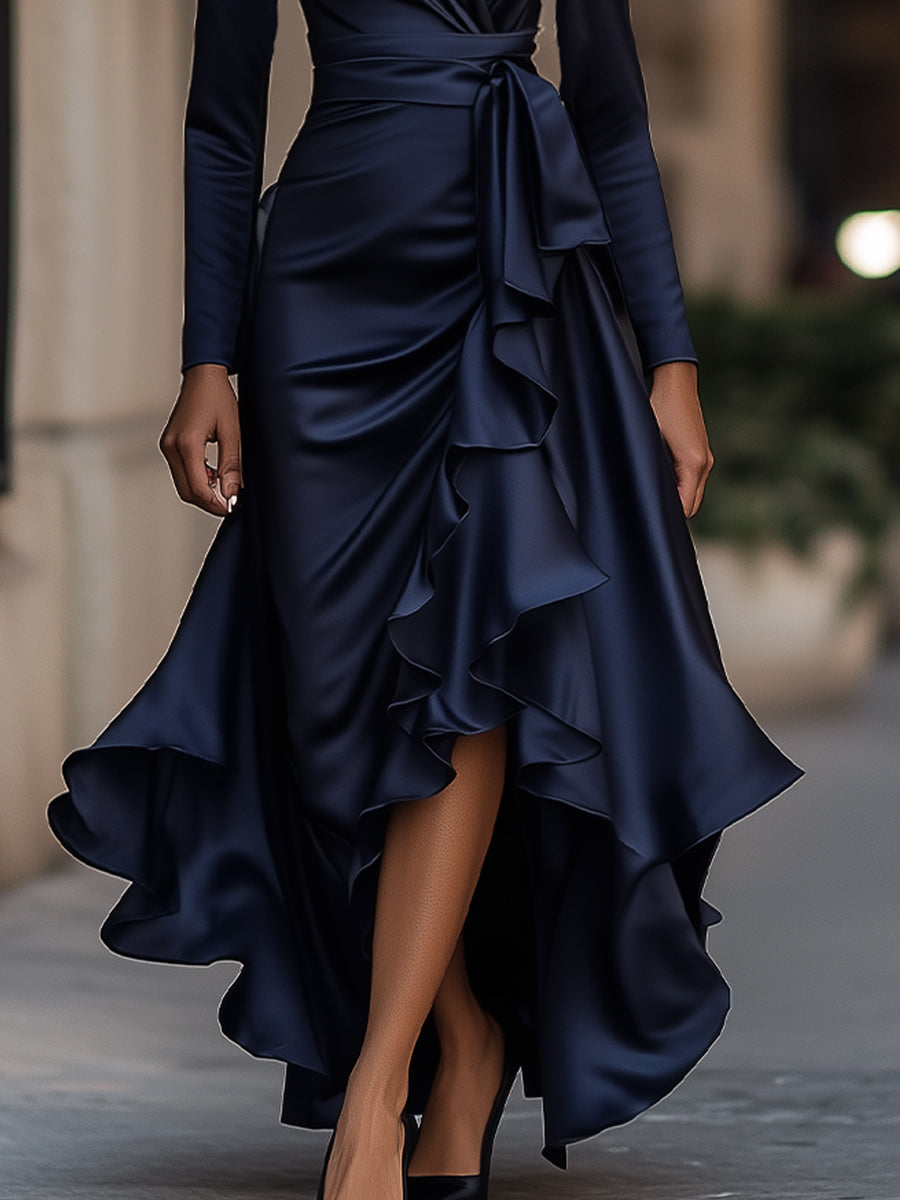 Darnie | Midnight Blue Satin Maxi Dress