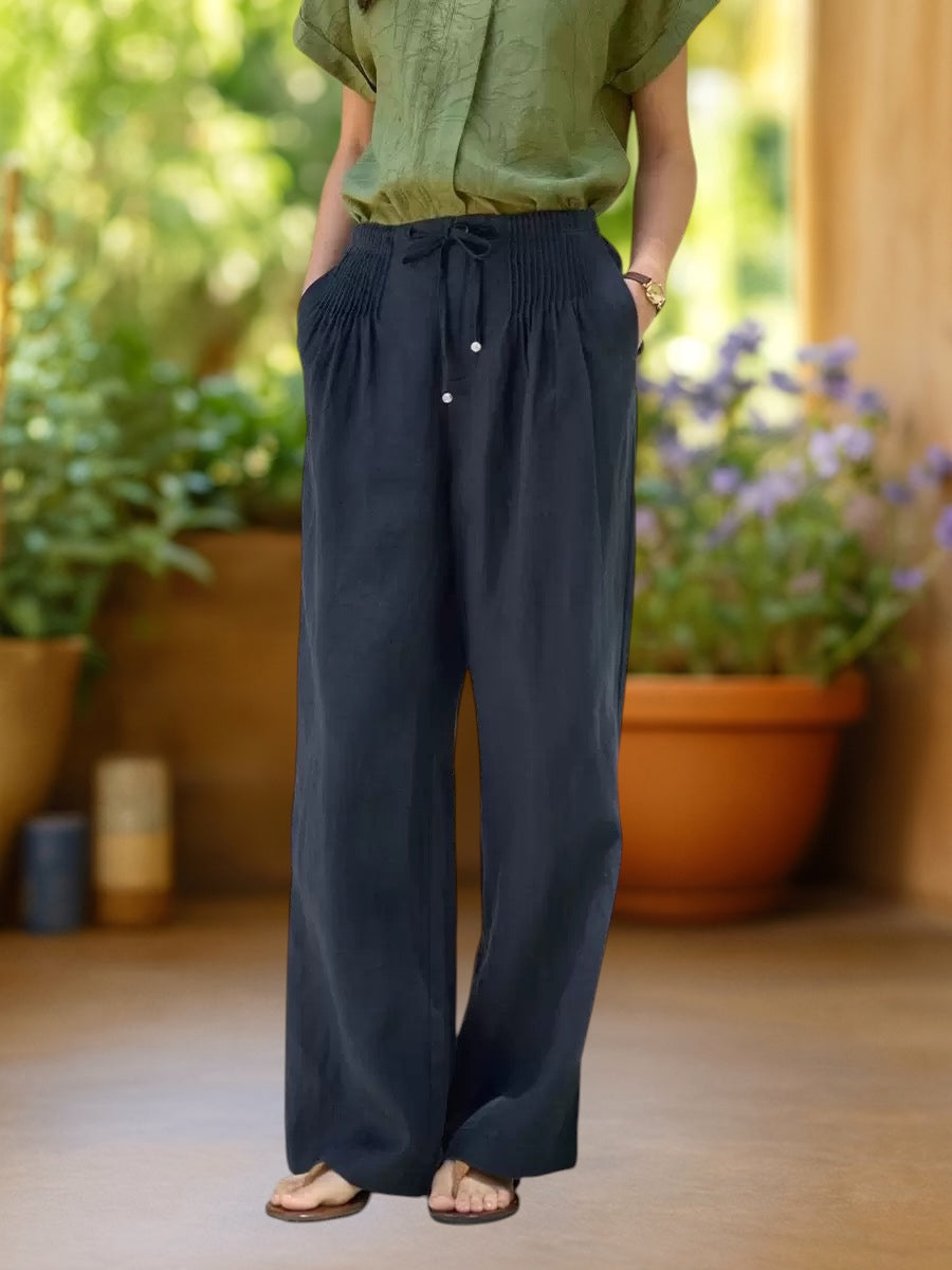 Camille | Wide-Leg Cotton-Linen Trousers