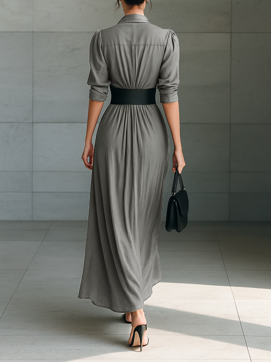 Susan | Long dress with lapel collar and long sleeves