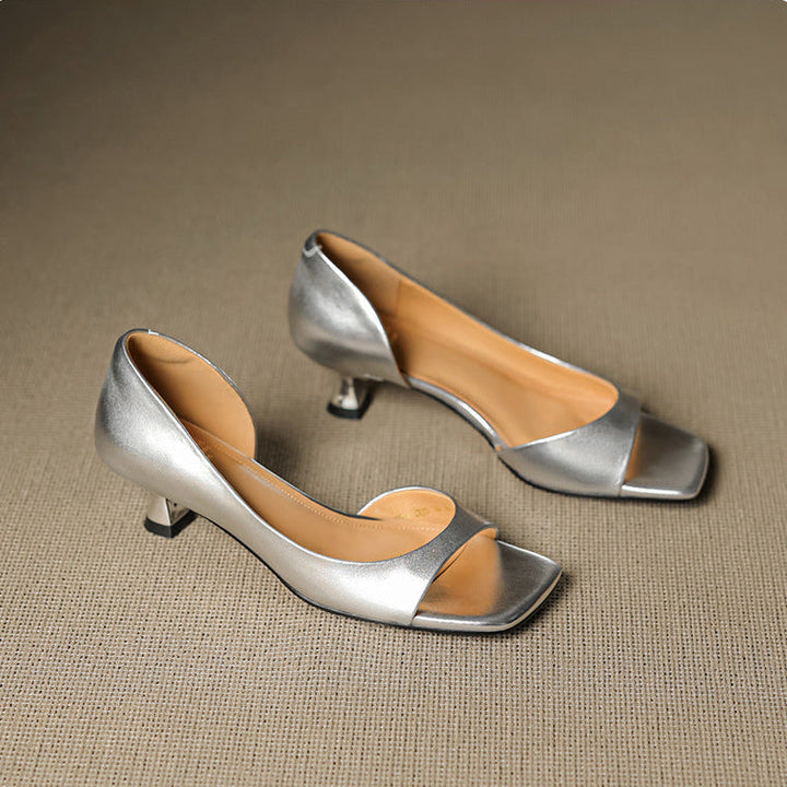 Celin | Peep Toe Genuine Leather Heels
