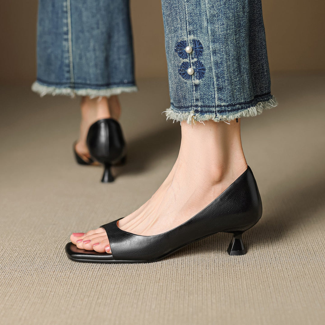 Celin | Peep Toe Genuine Leather Heels