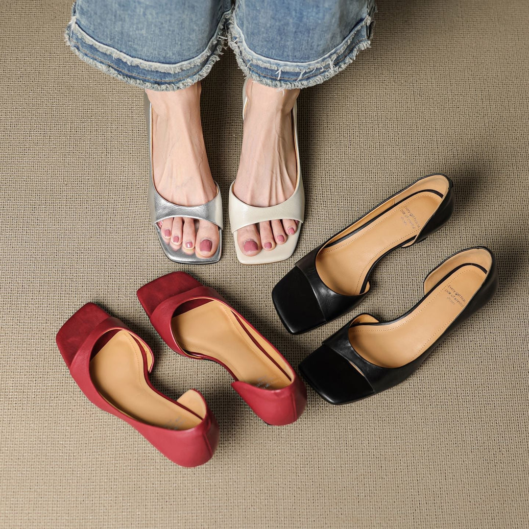 Celin | Peep Toe Genuine Leather Heels