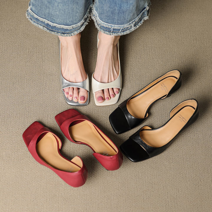 Celin | Peep Toe Genuine Leather Heels