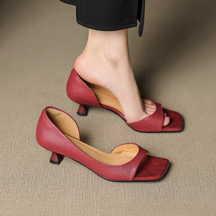 Celin | Peep Toe Genuine Leather Heels