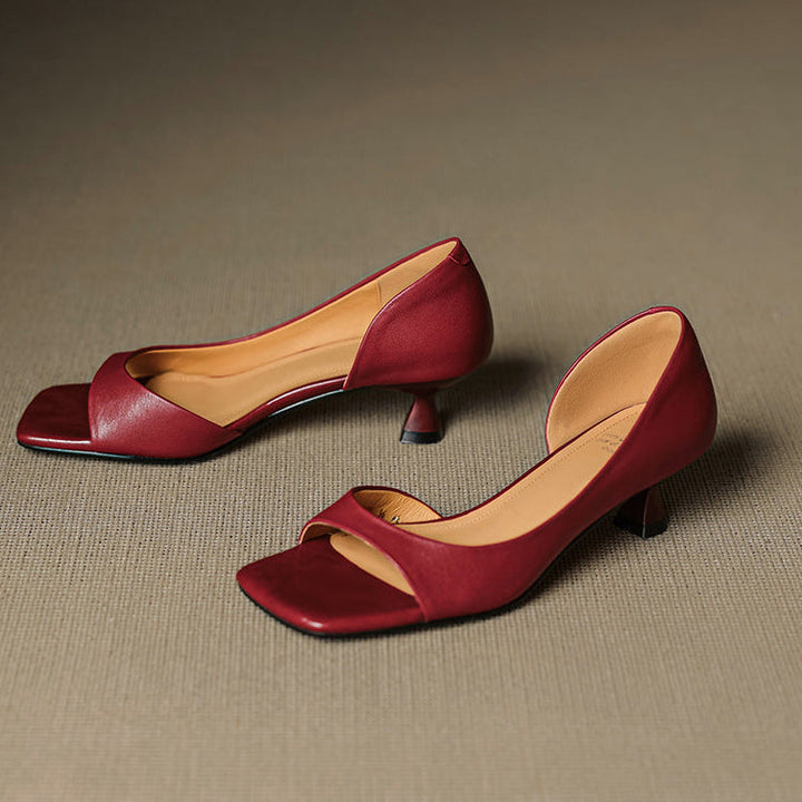 Celin | Peep Toe Genuine Leather Heels