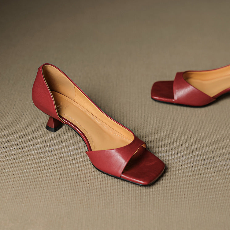 Celin | Peep Toe Genuine Leather Heels