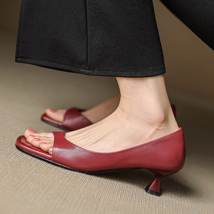 Celin | Peep Toe Genuine Leather Heels