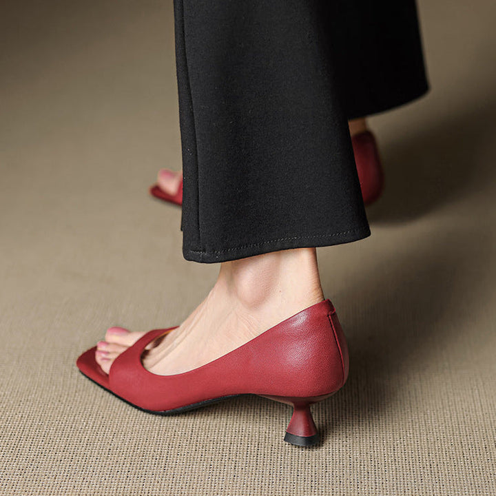 Celin | Peep Toe Genuine Leather Heels