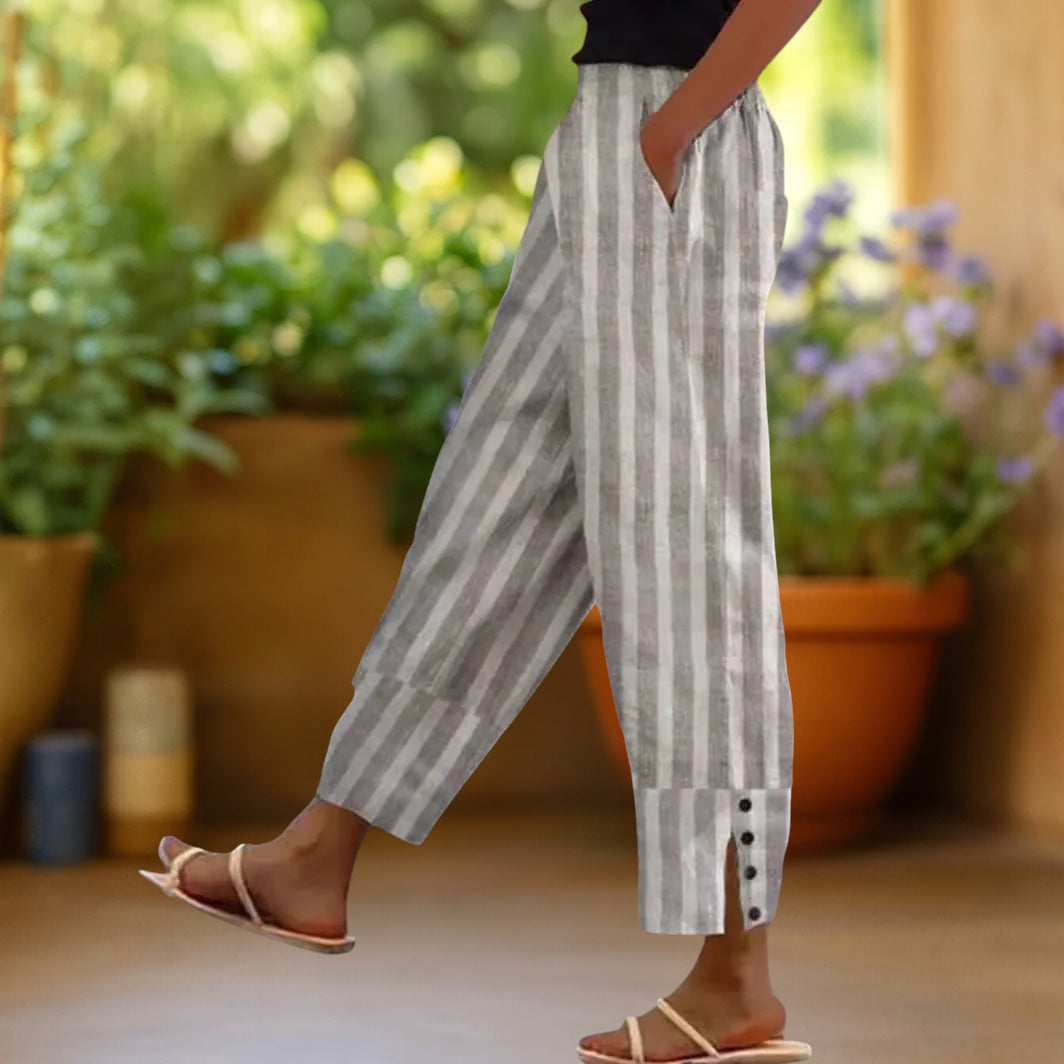 Seville | Stripe Split Wide-Leg Trousers