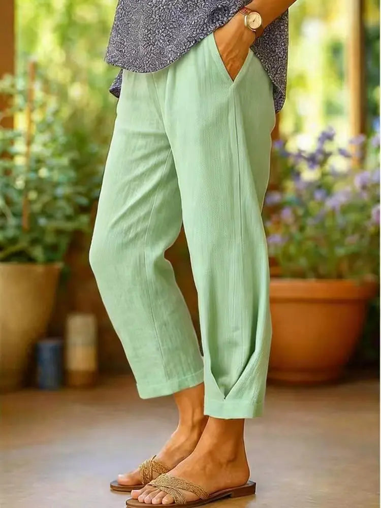 Provence | Linen Solid Cropped Trousers