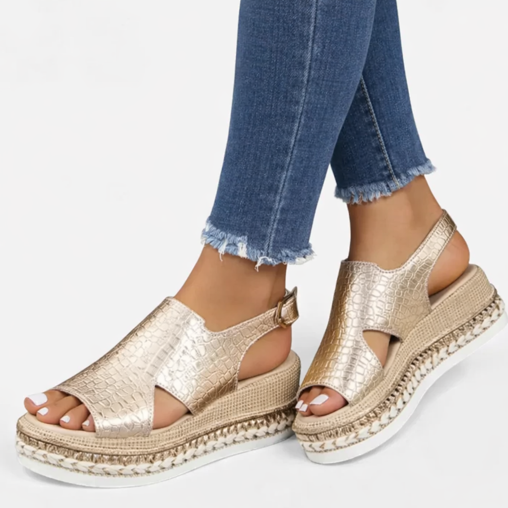 Wedge Sandals | Supportive Comfort, Metallic Finish
