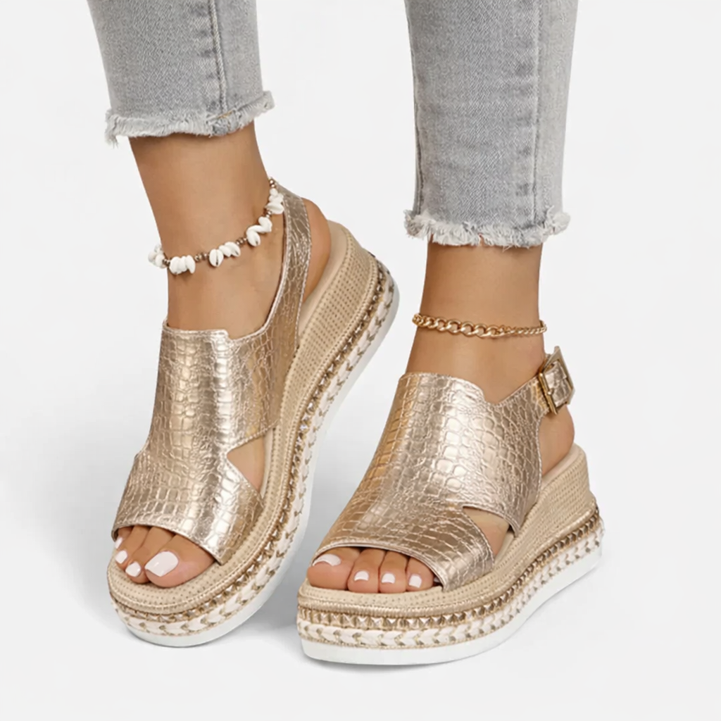 Wedge Sandals | Supportive Comfort, Metallic Finish