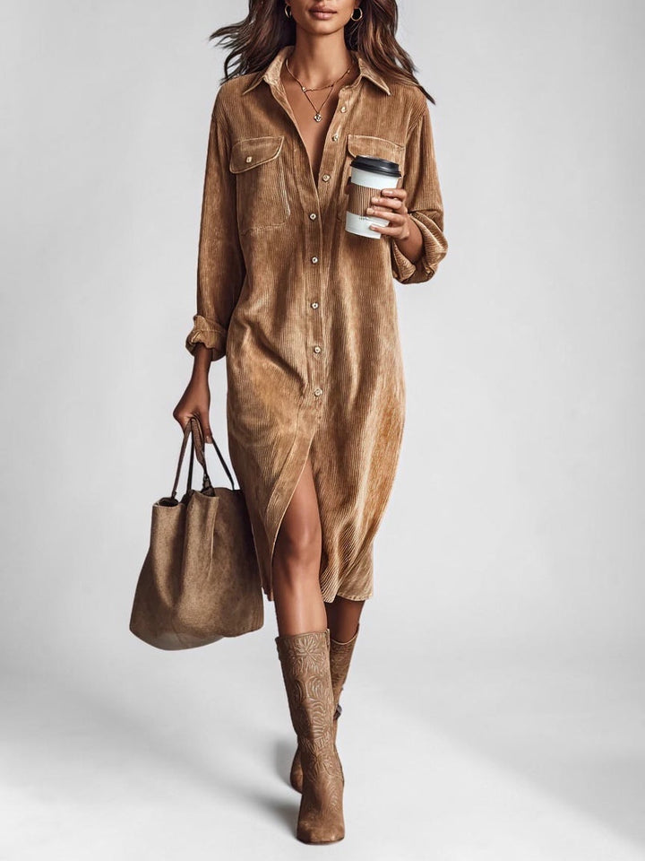 Thally | Loose-fitting corduroy midi dress