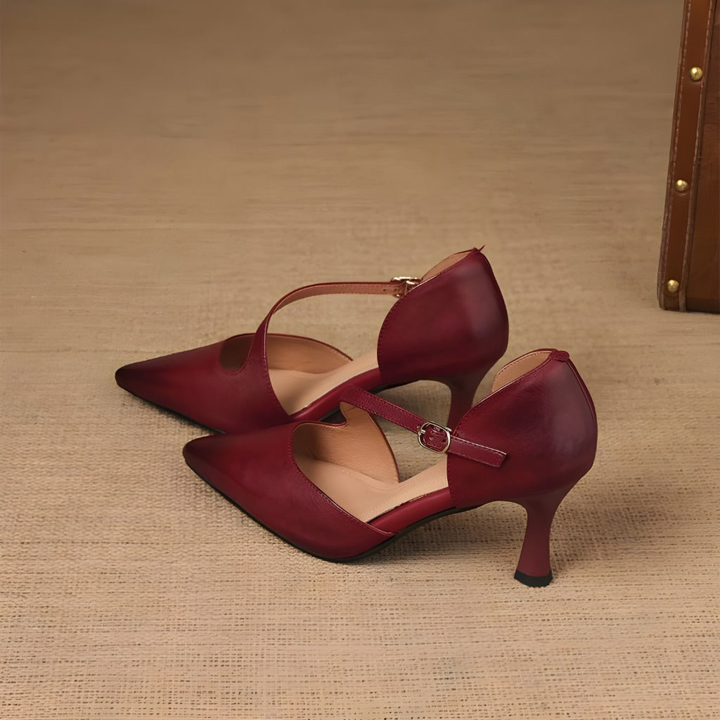 Avena | Genuine Leather Crossover Strap Heels