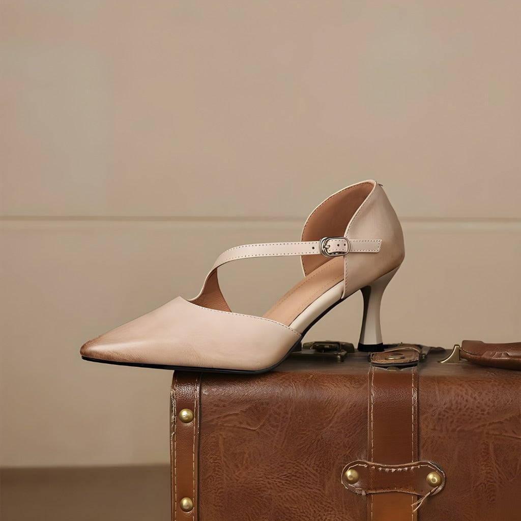 Avena | Genuine Leather Crossover Strap Heels