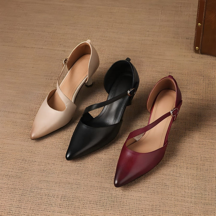 Avena | Genuine Leather Crossover Strap Heels