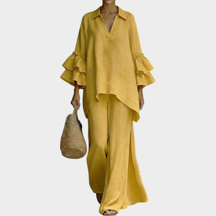 Fien - Elegant Linen Top And Loose Wide Leg Pant
