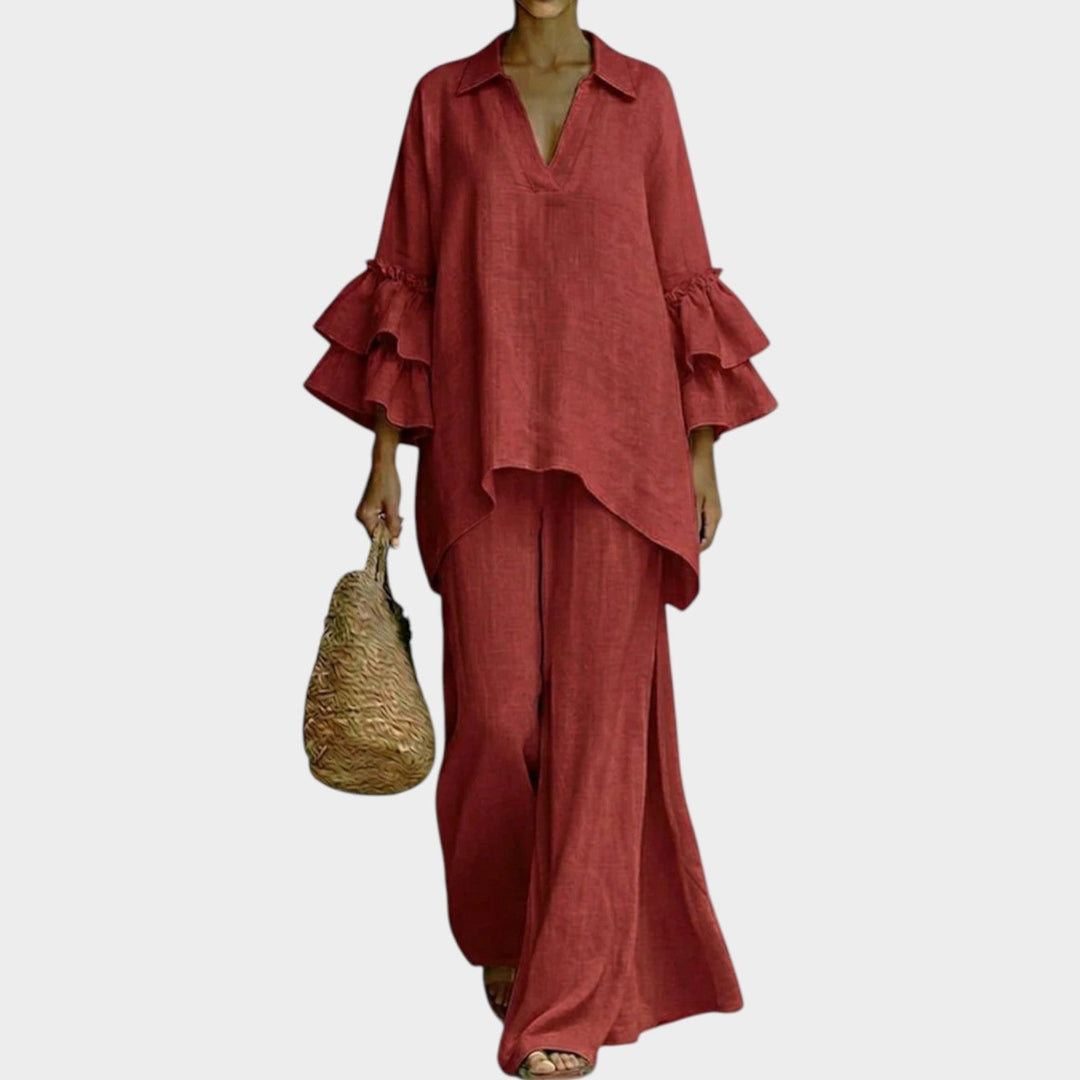 Fien - Elegant Linen Top And Loose Wide Leg Pant