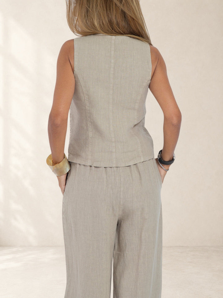 Aira - Buttoned Vest & Wide-Leg Trousers Set