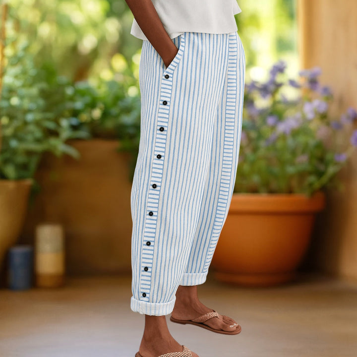 Sylvia | Stylish Striped Button Pants