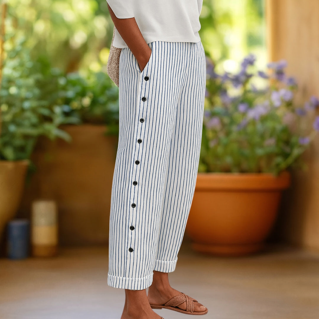 Sylvia | Stylish Striped Button Pants