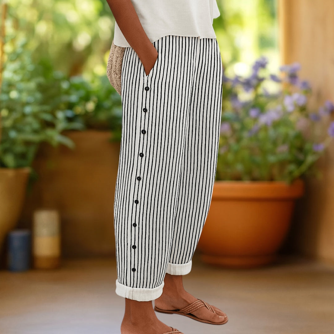 Sylvia | Stylish Striped Button Pants