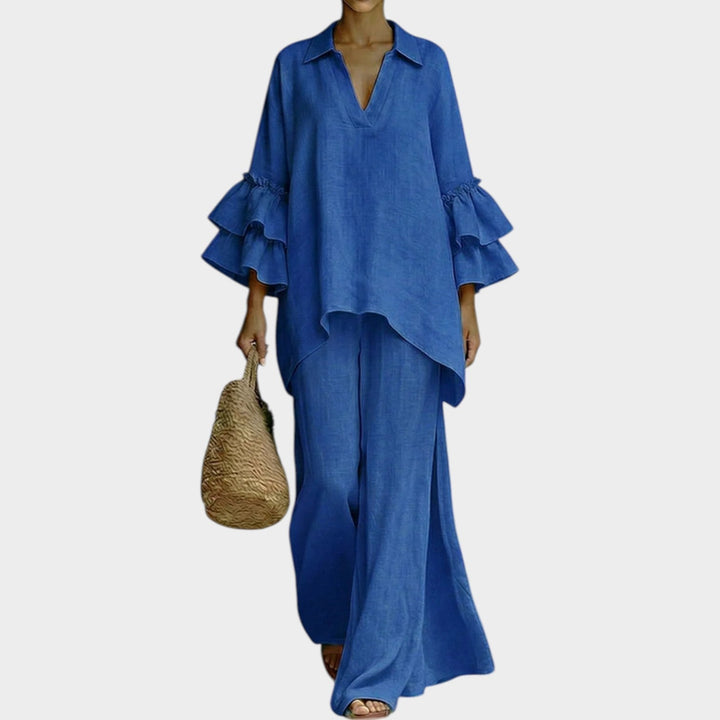 Fien - Elegant Linen Top And Loose Wide Leg Pant