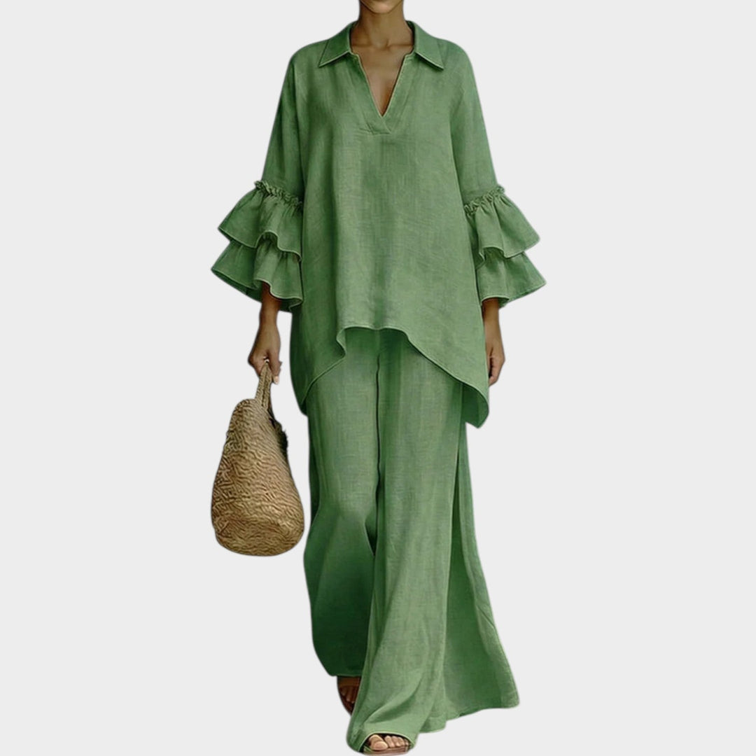 Fien - Elegant Linen Top And Loose Wide Leg Pant