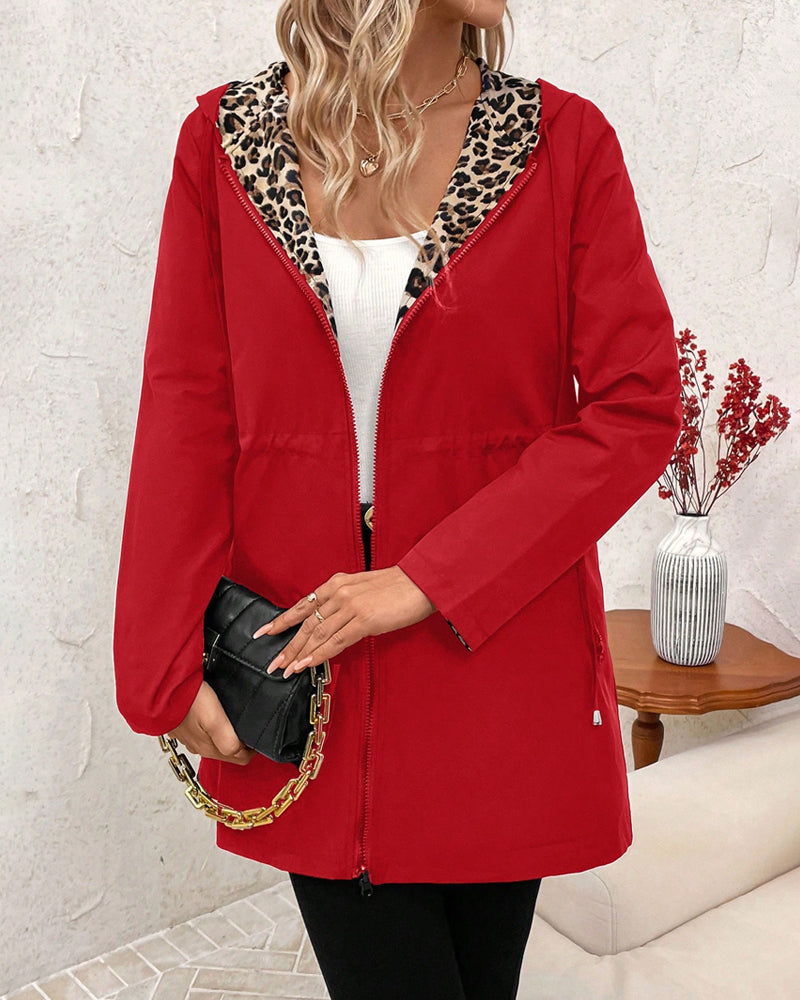 Isabelle - Reversible Hooded Coat with Leopard Print
