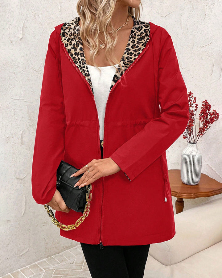 Isabelle - Reversible Hooded Coat with Leopard Print