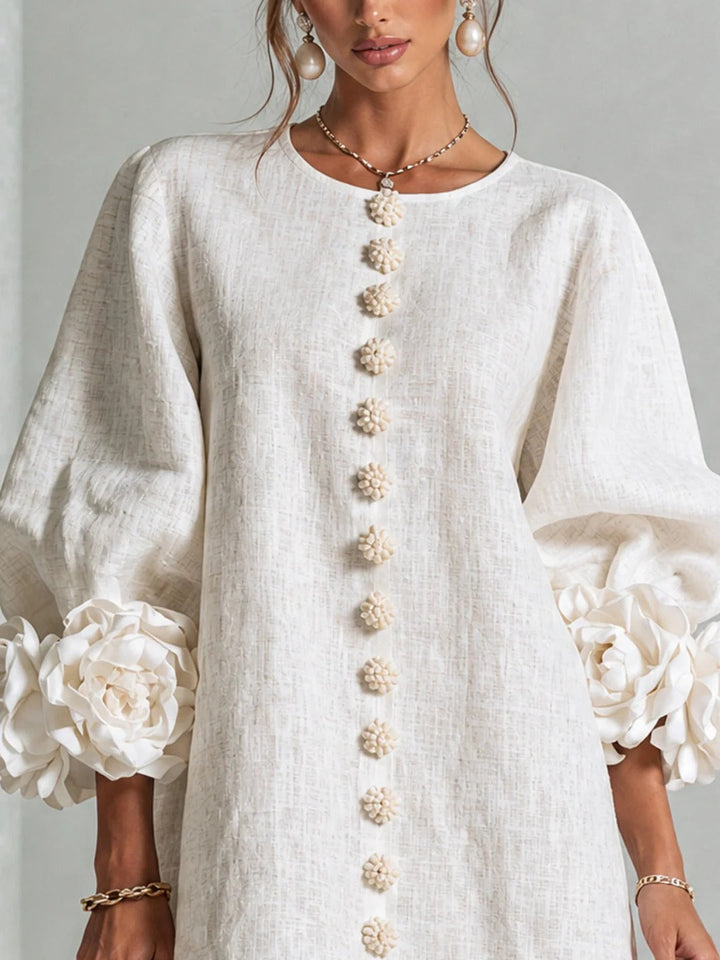 Brune | Short Linen Blend Dress with Puff Sleeves