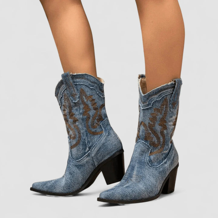 Selena | Denim Ankle Boots with Block Heel