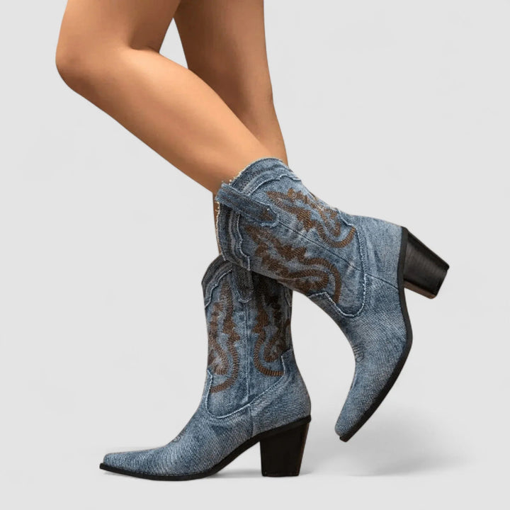 Selena | Denim Ankle Boots with Block Heel