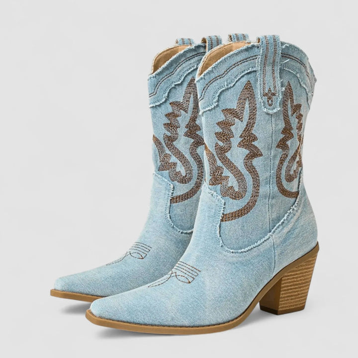 Selena | Denim Ankle Boots with Block Heel