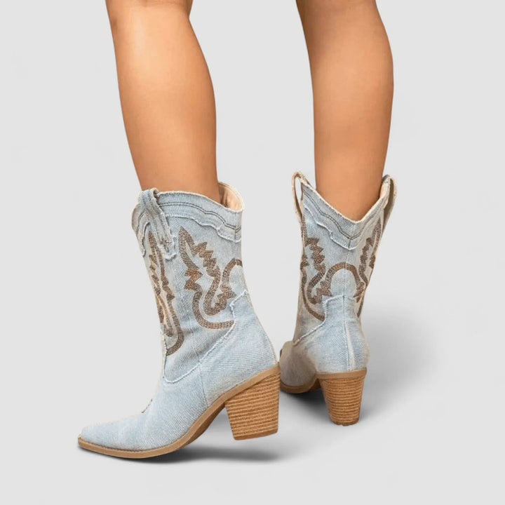 Selena | Denim Ankle Boots with Block Heel